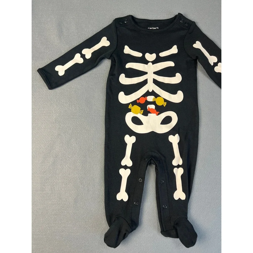 Carter's Skeleton Candy Romper Sleeper‎ Spooky Goth Streetwear Black Cotton 6M